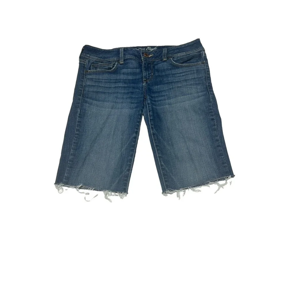 American Eagle Women's Slim Boot Raw Hem Denim Shorts Size 8